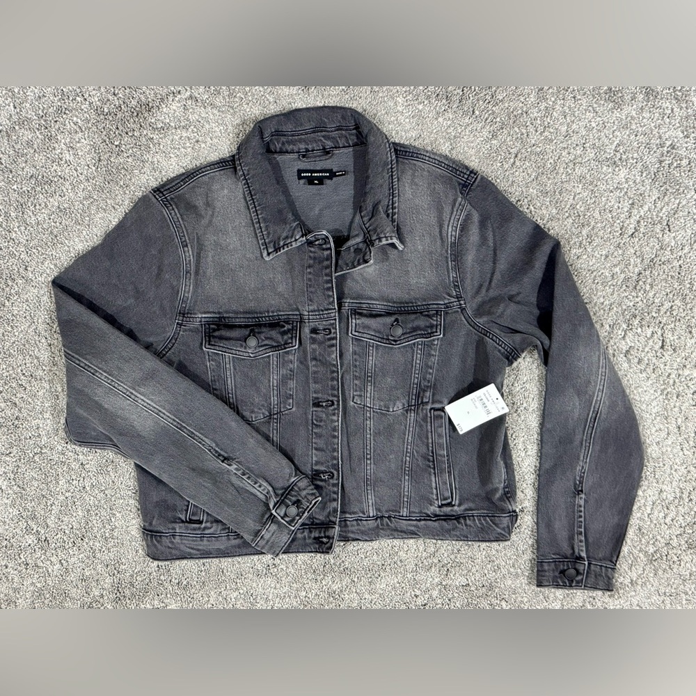 NWT-Good American “Committed To Fit” Denim Jacket-Black/Gray- Womens XL